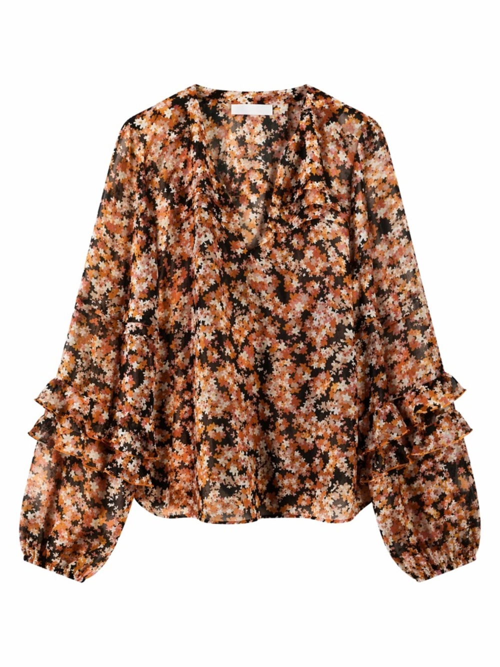 Sanctuary Floral Ruffle Long-Sleeve Blouse - Brown Multi